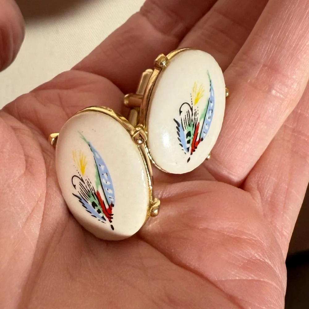 Vintage 1960 70’s MCM Eclectic Grandpa Oversized Fishing Cufflinks
